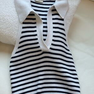 Abercrombie & Fitch Navy and White Striped Tank Top